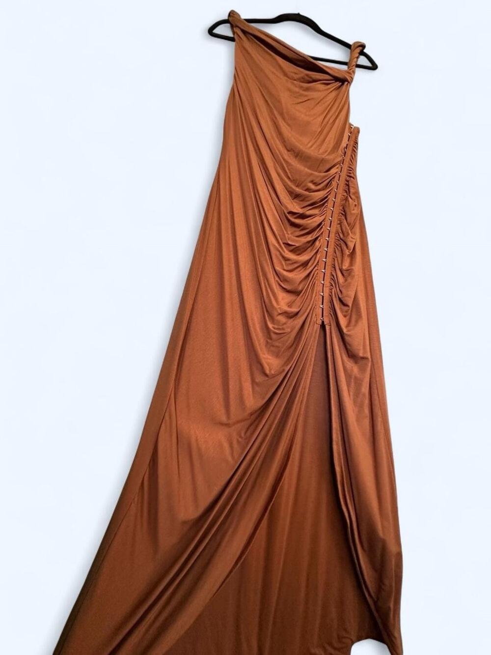 Urban Outfitters Rust Brown One-Shoulder Draped Maxi Skirt